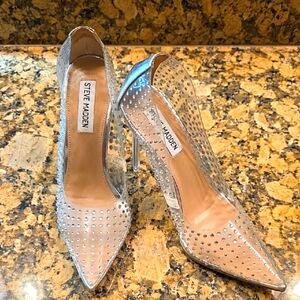 Steve Madden Silver Stiletto Heels with Crystal Embellishments